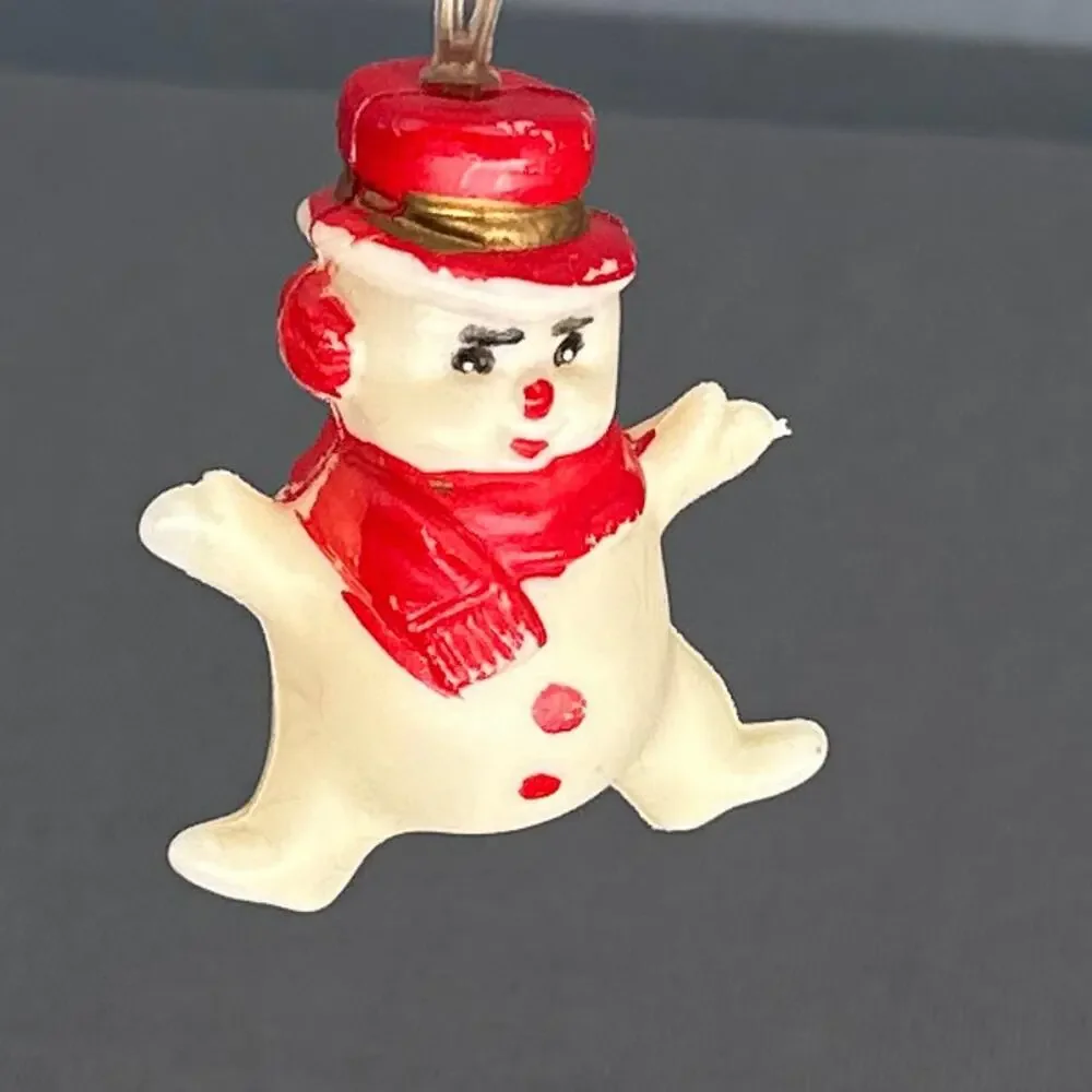 10 VTG 1950s Flocked Felt Christmas Ornaments Mice Cat Snowmen Santa MCM Kitschy